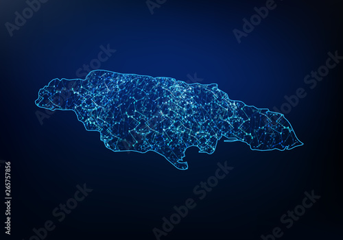 Abstract of jamaica map network, internet and global connection concept, Wire Frame 3D mesh polygonal network line, design sphere, dot and structure. Vector illustration eps 10.