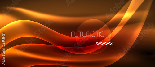 Glowing abstract wave on dark, shiny motion, magic space light. Techno abstract background