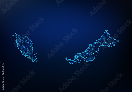 Abstract of malaysia map network, internet and global connection concept, Wire Frame 3D mesh polygonal network line, design sphere, dot and structure. Vector illustration eps 10.