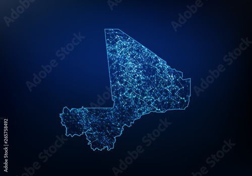 Abstract of mali map network, internet and global connection concept, Wire Frame 3D mesh polygonal network line, design sphere, dot and structure. Vector illustration eps 10.