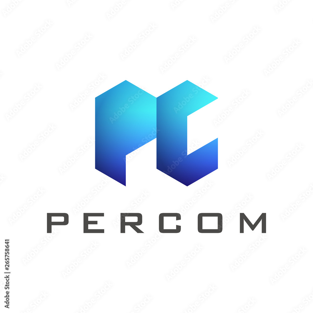 PC letter logo template with blue color gradient PC letter logo template with blue color gradient