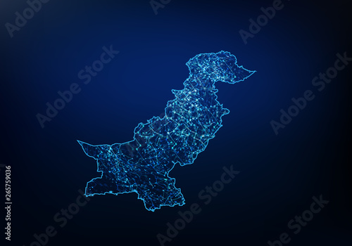 Abstract of pakistan map network, internet and global connection concept, Wire Frame 3D mesh polygonal network line, design sphere, dot and structure. Vector illustration eps 10.