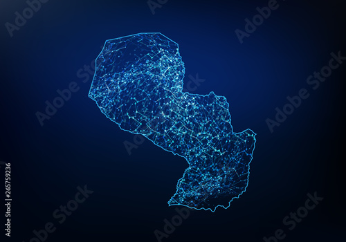 Abstract of paraguay map network, internet and global connection concept, Wire Frame 3D mesh polygonal network line, design sphere, dot and structure. Vector illustration eps 10.