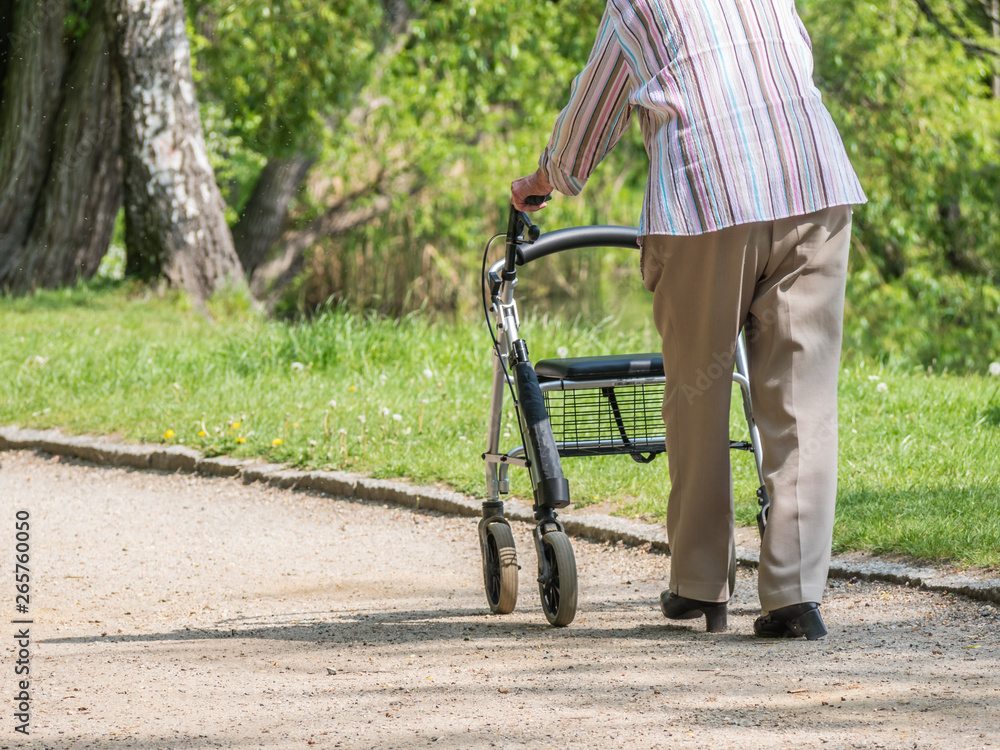 Obraz premium Alte Frau mit Gehhilfe 