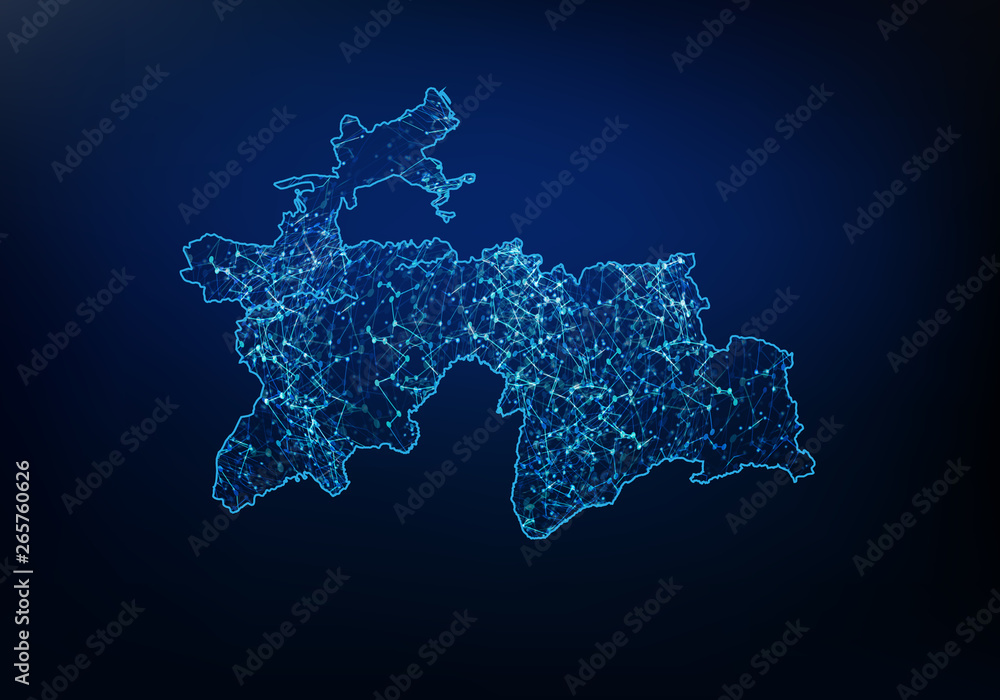 Abstract of tajikistan map network, internet and global connection concept, Wire Frame 3D mesh polygonal network line, design sphere, dot and structure. Vector illustration eps 10.