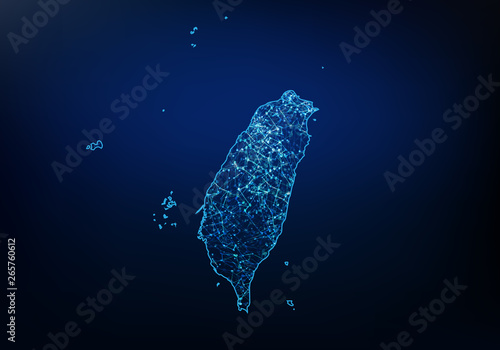 Abstract of taiwan map network, internet and global connection concept, Wire Frame 3D mesh polygonal network line, design sphere, dot and structure. Vector illustration eps 10.