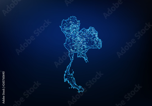 Abstract of thailand map network, internet and global connection concept, Wire Frame 3D mesh polygonal network line, design sphere, dot and structure. Vector illustration eps 10.