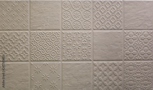 marble kitchen wall tile with abstract mosaic geometric pattern, vintage pape...