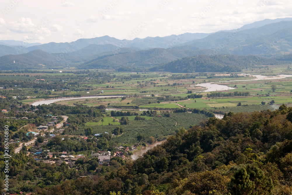 Tha Ton Thailand, view from Wat Tha Ton over the village of Tha Ton and the Kok River