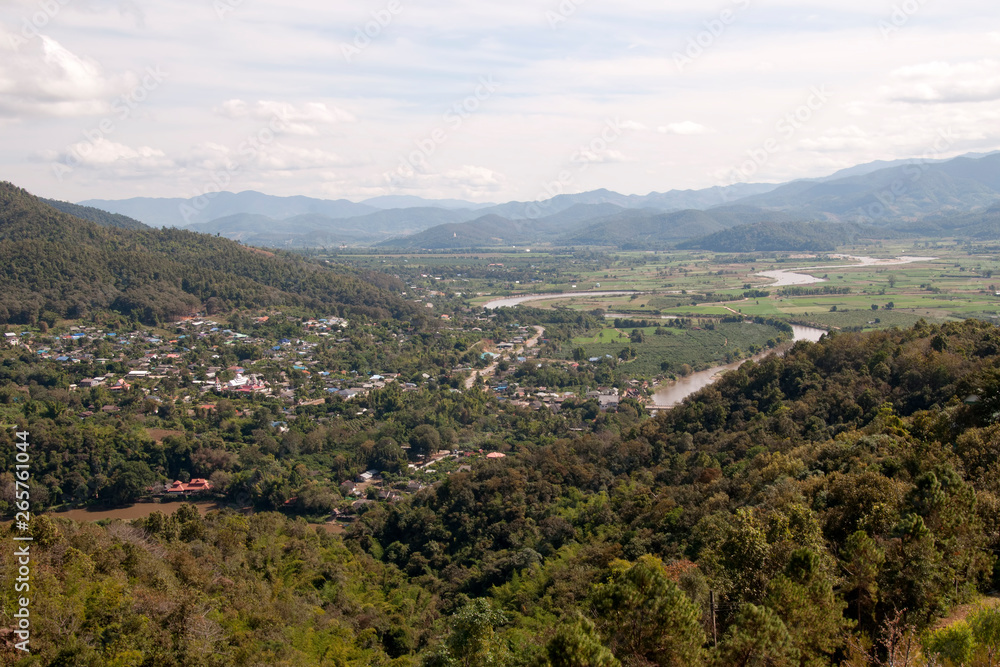 Tha Ton Thailand, view from Wat Tha Ton over the village of Tha Ton and the Kok River
