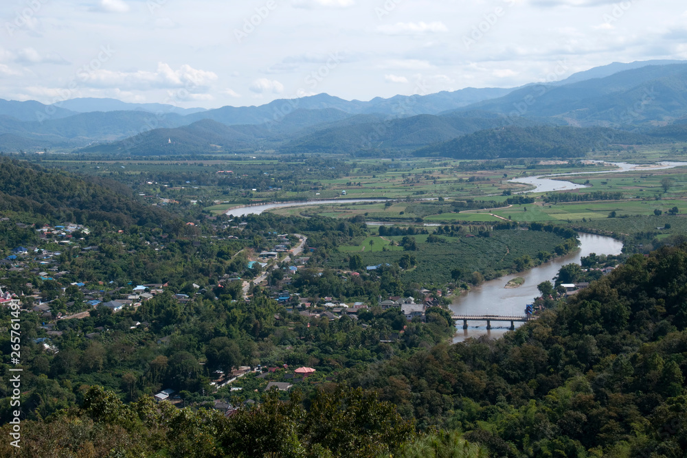 Tha Ton Thailand, view from Wat Tha Ton over the village of Tha Ton and the Kok River Tha Ton Thailand, view from Wat Tha Ton over the village of Tha Ton and the Kok River