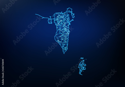Abstract of bahrain map network, internet and global connection concept, Wire Frame 3D mesh polygonal network line, design sphere, dot and structure. Vector illustration eps 10.