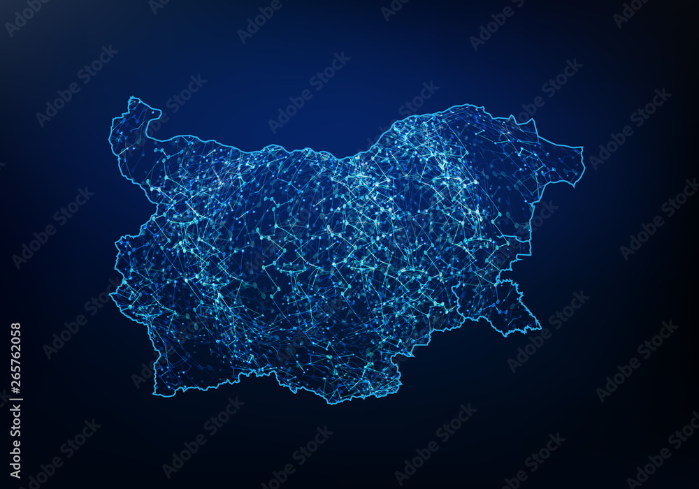 Abstract of bulgaria map network, internet and global connection concept, Wire Frame 3D mesh polygonal network line, design sphere, dot and structure. Vector illustration eps 10.