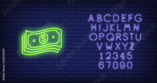 Bundle of dollar bills neon sign