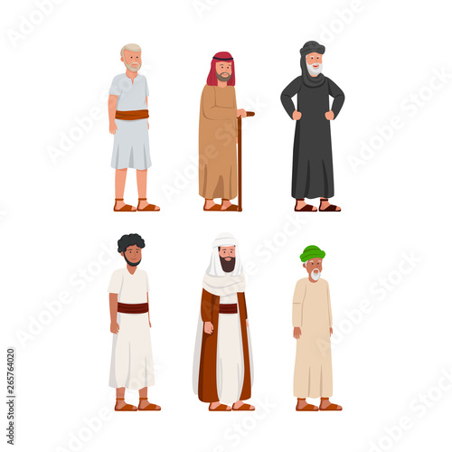 Set of Old Ancient Arabian Man Character Design Illustration