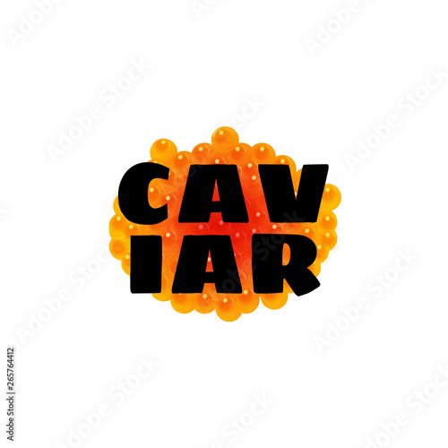 Red caviar with text isolated on white background. Vector illustration.