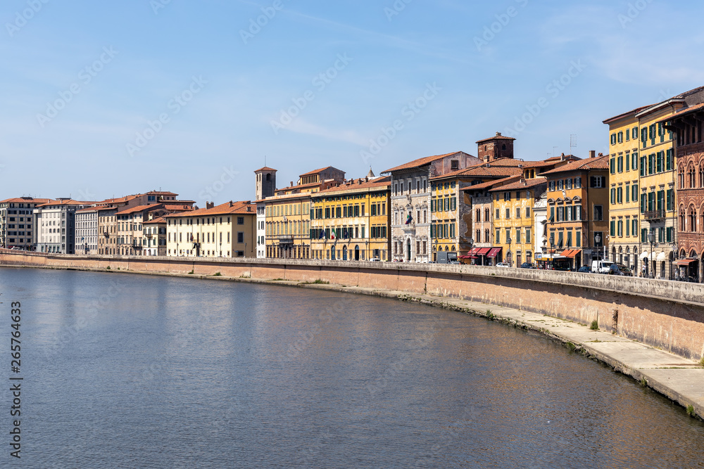 PISA, LIGURIA/ITALY  - APRIL 18 : View along the Arno river at Pisa Liguria Italy on April 18, 2019