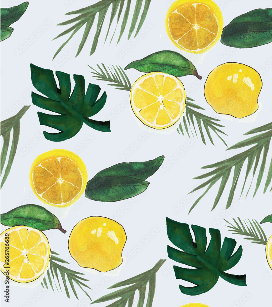 seamless pattern with lemons. Hand painted citrus ornament on white background for design, fabric or print seamless pattern with lemons. Hand painted citrus ornament on white background for design, fabric or print