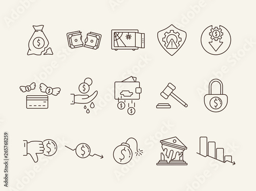 Insolvency line icon set