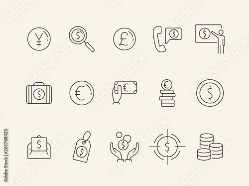 Money sign line icon set