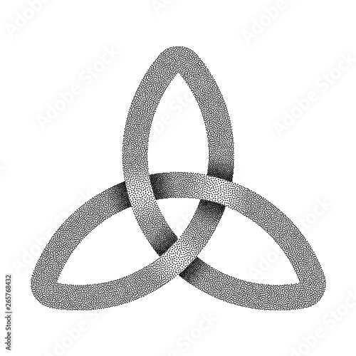 Stippled knot Triquetra made of intersected strip. Vector textured illustration.