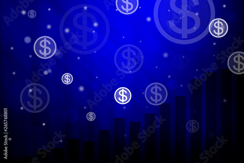 investment chart, blue abstract background, money investment on blue background, coin and money
