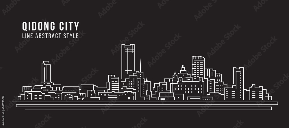 Cityscape Building Line art Vector Illustration design -  Qidong city