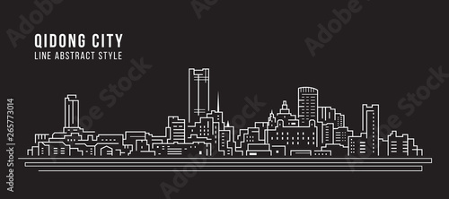 Cityscape Building Line art Vector Illustration design - Qidong city