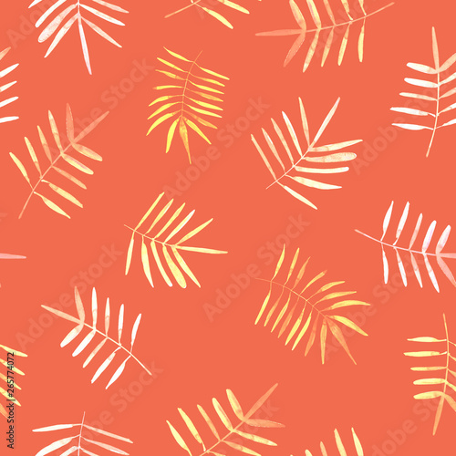 Leaves watercolor bright seamless pattern. Be used to greeting card, poster, textile, wallpaper, print, branding.