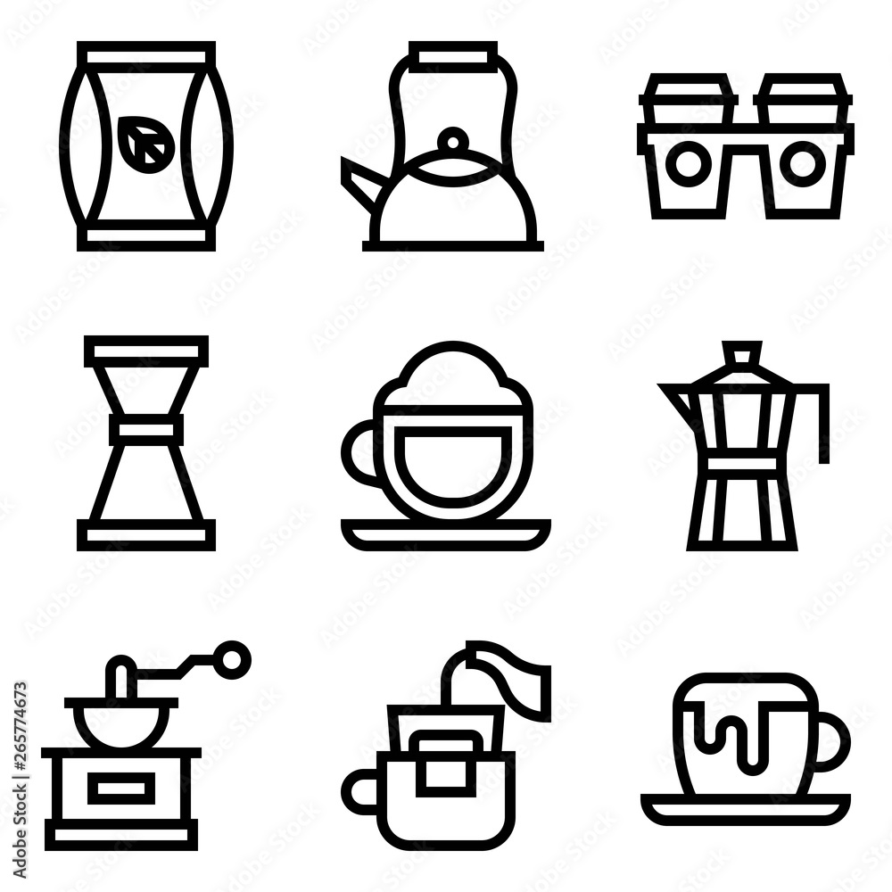 Coffee related vector icon set, line style Coffee related vector icon set, line style