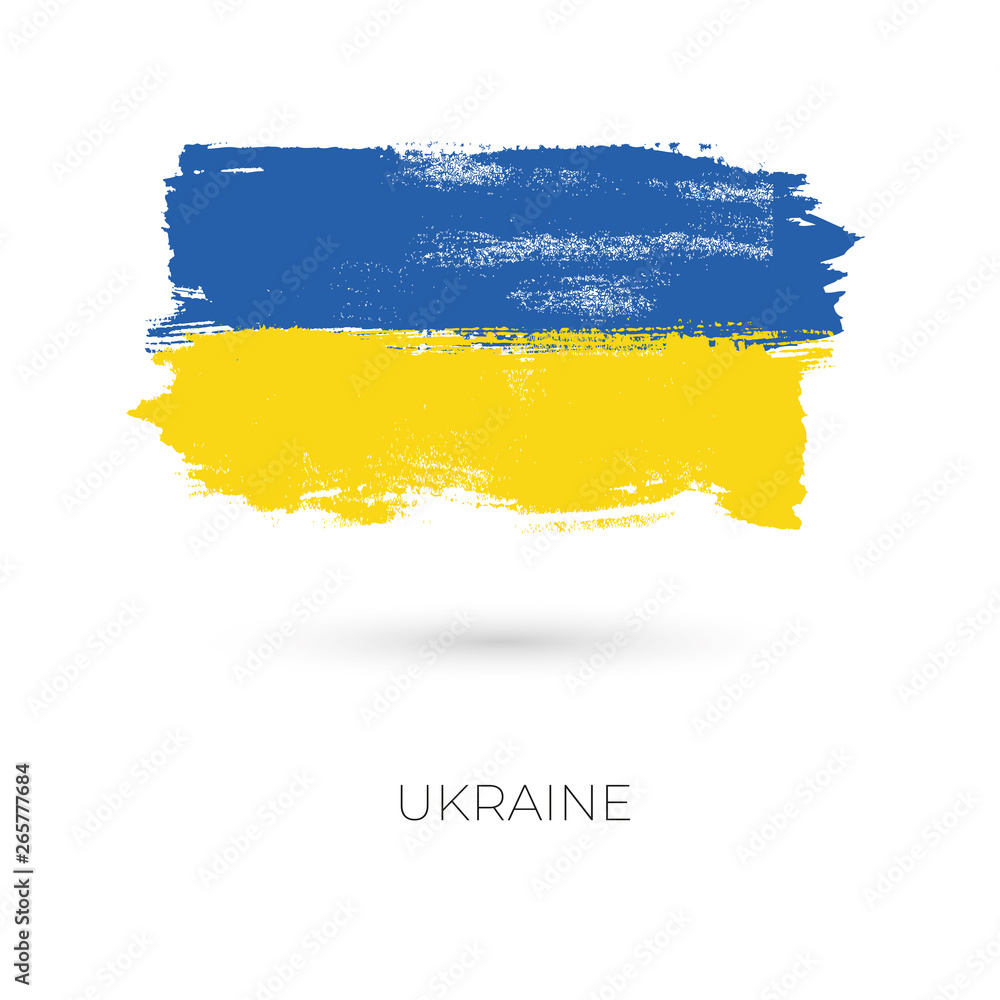 Obraz premium Ukraine colorful brush strokes painted national country flag icon. Painted texture..
