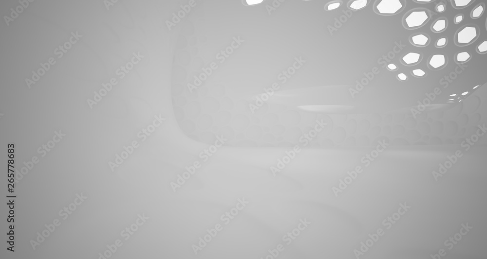 Naklejka premium White smooth abstract architectural background. Night view with illumination. 3D illustration and rendering