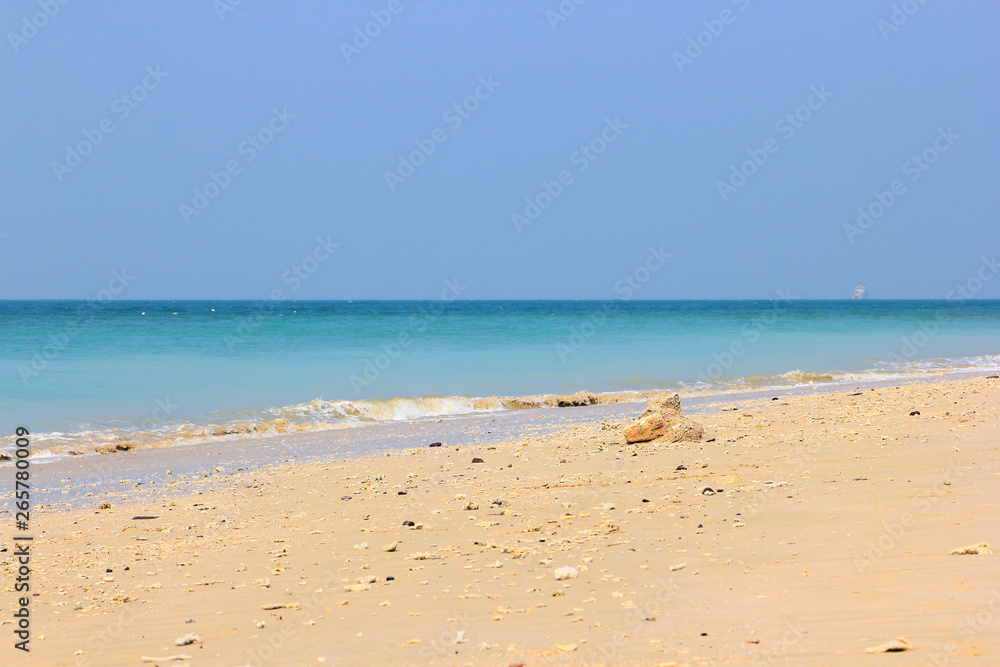 Clear waters and white sandy beaches.