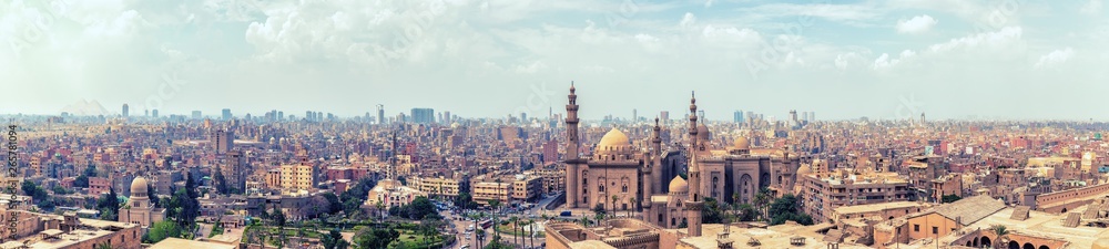 Panorama of the Cairo Citadel and the city skyline, aerial view