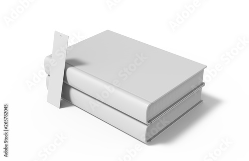 White blank book with bookmark mock up on isolated white background, 3d illustration