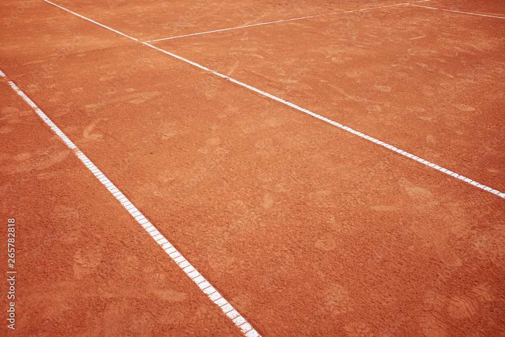 red sand tennis field with white lines background