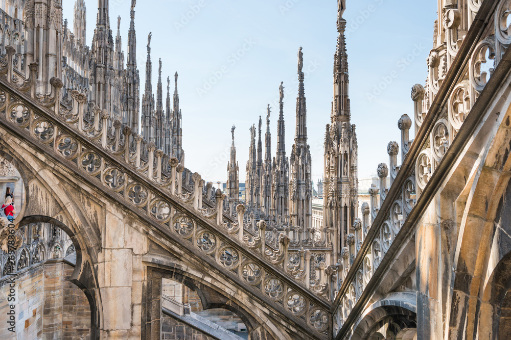 Architecture on roof of Duomo cathedral Architecture on roof of Duomo cathedral