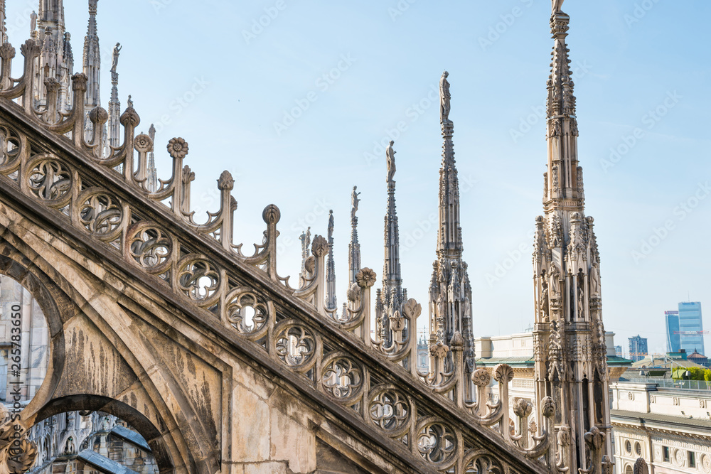 Architecture on roof of Duomo cathedral