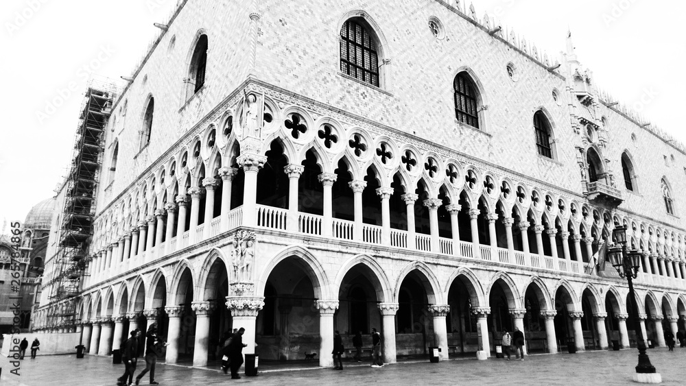 Close up of Doge's Palace (Palazzo Ducale) in Venice Italy black and white