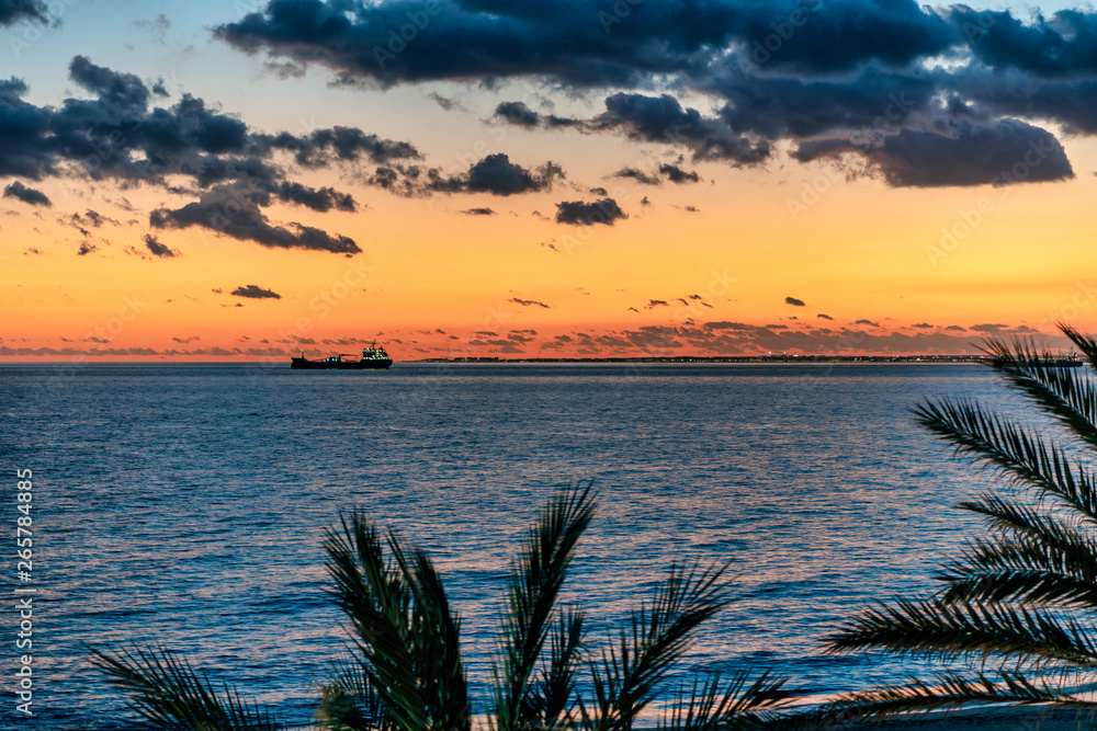 Beautiful Mediterranean beach sunset.