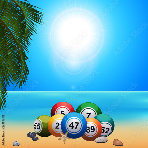 Summer bingo lottery ballson on the beach