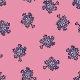 Christmas seamless pattern drawn by hand. Snowflake on a pink background .New year.