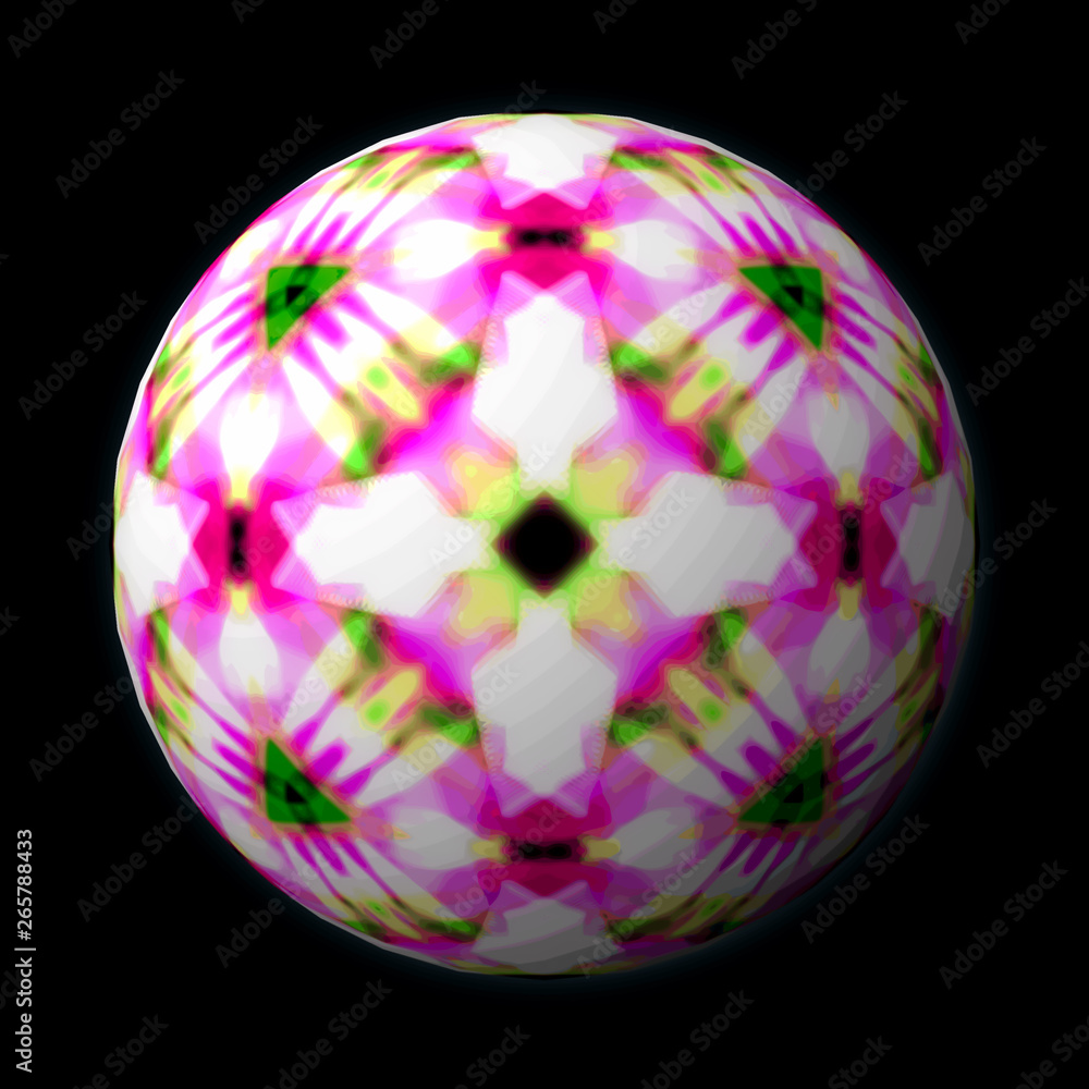 Artfully designed and colorful ball, 3D illustration on black background Artfully designed and colorful ball, 3D illustration on black background
