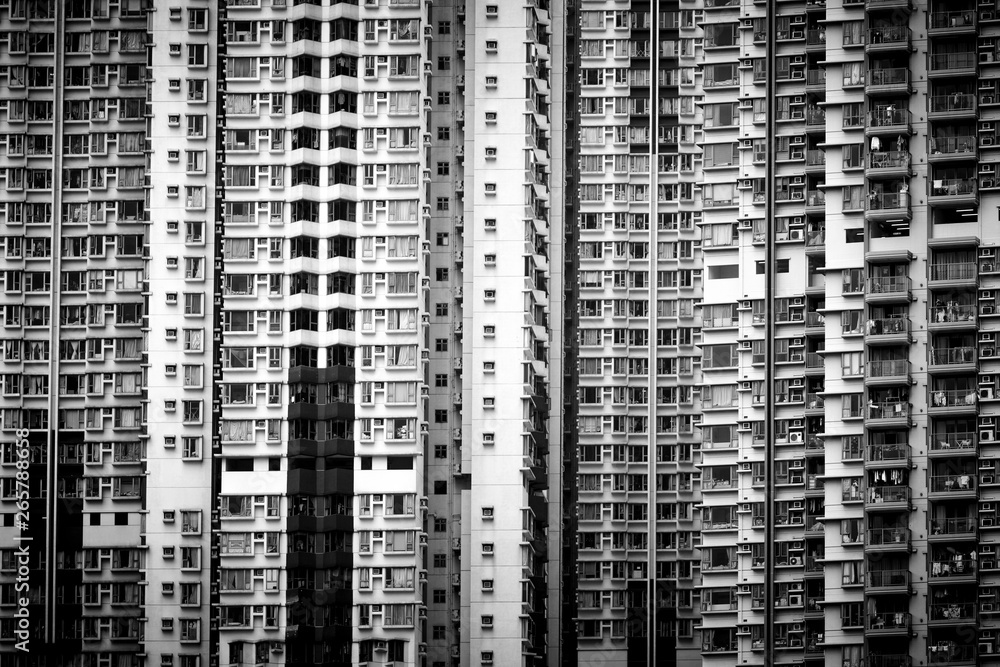 Crowded housing of Hong Kong in black and white Crowded housing of Hong Kong in black and white