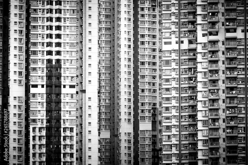 Crowded housing of Hong Kong in black and white