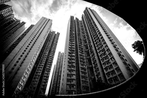 Crowded housing of Hong Kong in black and white
