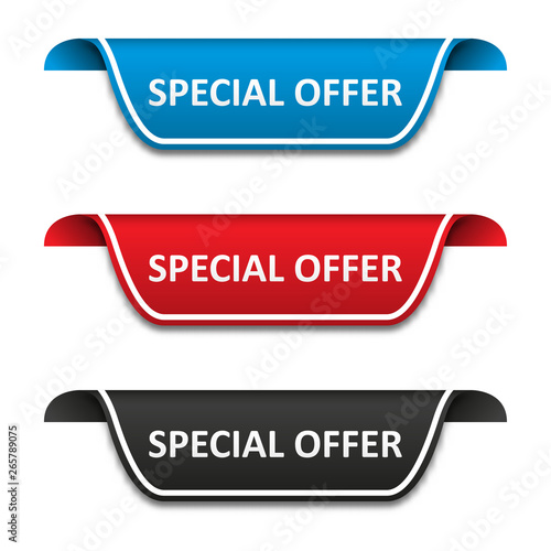 Special offer tag label set. Attention ribbon badge. Vector illustration