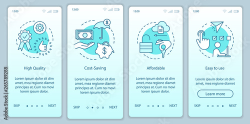 Marketing advantages onboarding mobile app page screen with linear concepts