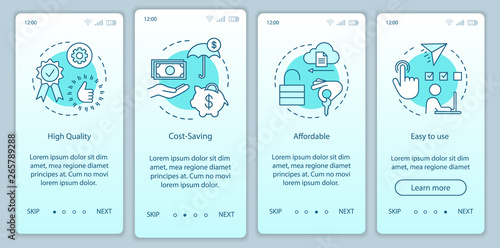 Marketing advantages onboarding mobile app page screen with linear concepts