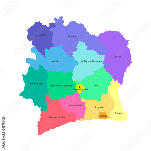 Vector isolated illustration of simplified administrative map Ivory Coast  C  te d Ivoire . Borders and names of the counties